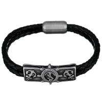 Men Bracelet, Stainless Steel, with cowhide cord, braided bracelet & for man & 2-strand & blacken, 39x17mm, 21x12mm, 8mm, Sold Per Approx 8.5 Inch Strand