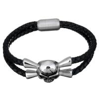 Men Bracelet, Stainless Steel, with cowhide cord, Skull, braided bracelet & for man & 2-strand & blacken, 39x21mm, 21x12mm, 5mm, Sold Per Approx 9 Inch Strand