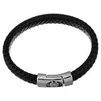 Мужской браслет, нержавеющая сталь, с коровьей шнур, плетеный браслет & Мужский & чернеют, 29x15mm, 12mm, Продан через Приблизительно 9 дюймовый Strand