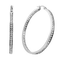 Mens pendiente de aro de acero inoxidable, para mujer & con diamantes de imitación, color original, 3x50mm, Vendido por Par