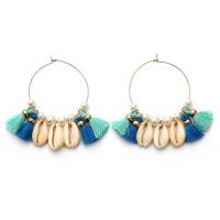 Fashion Statement Earring Nylon Cord with Shell & Plastic Pearl & Zinc Alloy gold color plated Bohemian style & for woman Sold By Pair