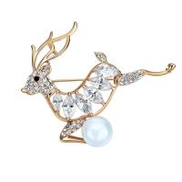 Christmas Brooches, Tibetan Style, with ABS Plastic Pearl, Christmas Reindeer, gold color plated, Christmas jewelry & for woman & with rhinestone, lead & cadmium free, 51x46mm, Sold By PC
