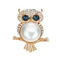Plastic perle broche, Zinc Alloy, med ABS plastik perle, Owl, guldfarve belagt, for kvinde & med rhinestone, bly & cadmium fri, 34x42mm, Solgt af PC