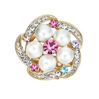 Plastic Pearl Brooch, Tibetan Style, with ABS Plastic Pearl, Flower, gold color plated, for woman & with rhinestone, lead & cadmium free, 36x36mm, Sold By PC