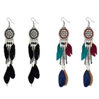 Tibetan Style Dream Catcher Earring, with Feather, iron earring hook, plated, for woman, more colors for choice, lead & cadmium free, 140mm, Sold By Pair