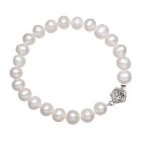 Freshwater Cultured Pearl Bracelet, Freshwater Pearl, with Brass, Potato, platinum color plated, for woman, white, 8-9mm, Sold Per Approx 7.5 Inch Strand