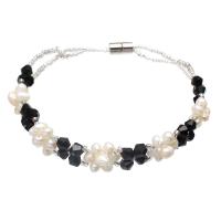 Bracelet en perles de culture d'eau douce, perle d'eau douce cultivée, avec cristal & perles de rocaille en verre, pour femme, 3-4mm, Vendu par Environ 7.5 pouce brin