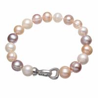 Freshwater Cultured Pearl Bracelet, Freshwater Pearl, with Brass, Potato, platinum color plated, for woman, mixed colors, 10-11mm, Sold Per Approx 7.5 Inch Strand