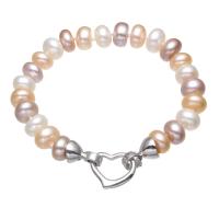 Freshwater Cultured Pearl Bracelet, Freshwater Pearl, with Brass, Button, platinum color plated, for woman, mixed colors, 8mm, Sold Per Approx 7 Inch Strand