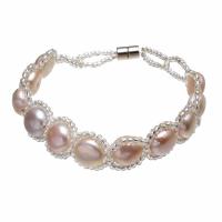Freshwater Cultured Pearl Bracelet, Freshwater Pearl, with Glass Seed Beads, for woman, purple, 8-9mm, Sold Per Approx 6.2 Inch Strand
