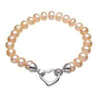 Freshwater Cultured Pearl Bracelet Freshwater Pearl with Brass Button platinum color plated for woman pink 8mm Sold Per Approx 7 Inch Strand