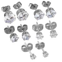 Stainless Steel Stud Earrings & for woman & with rhinestone original color Sold By Pair