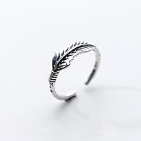 Thailand Sterling Silver Cuff finger ring, Feather, för kvinna, 7x1.50mm, Storlek:10-15.5, Säljs av PC