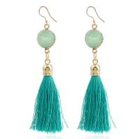 Fashion Fringe Earrings, Nylon Cord, with Resin & Tibetan Style, iron earring hook, gold color plated, for woman, more colors for choice, 85x20mm, Sold By Pair