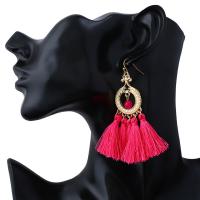 Fashion Fringe Earrings, Nylon Cord, with Resin & Tibetan Style, stainless steel earring hook, gold color plated, for woman, more colors for choice, 50mm, Sold By Pair