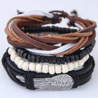 Nylon Cord Combined Bracelet, wing, with PU Leather & Tibetan Style, plated, for woman, 175mm, Length:Approx 6.5 Inch, Sold By Set