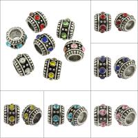 Tibetan Style European Beads, Drum, antique silver color plated, without troll & with rhinestone & large hole, more colors for choice, lead & cadmium free, 11x11x8mm, Hole:Approx 7mm, 50PCs/Bag, Sold By Bag