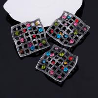 Tibetan Style Brooches, Square, antique silver color plated, for woman & with rhinestone, lead & cadmium free, 55x55mm, Sold By PC