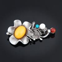 Resin Brooch Zinc Alloy with ABS Plastic Pearl & Agate & Resin Flower antique silver color plated for woman & with rhinestone lead & cadmium free Sold By PC