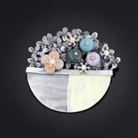 Resin Brooch, Tibetan Style, with Agate & Resin, Flower Basket, antique silver color plated, with painted & for woman & with rhinestone, more colors for choice, lead & cadmium free, 50x55mm, Sold By PC
