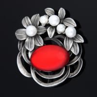Resin Brooch, Tibetan Style, with ABS Plastic Pearl & Resin, Flower, antique silver color plated, for woman, more colors for choice, lead & cadmium free, 55x60mm, Sold By PC
