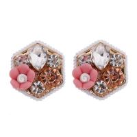 Zinc Alloy Stud Earring with Polymer Clay & Crystal stainless steel post pin Hexagon gold color plated faceted & with rhinestone lead & cadmium free Sold By Pair