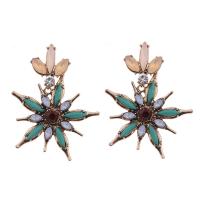 Fashion Statement Earring Zinc Alloy with Crystal & Resin stainless steel post pin Flower antique gold color plated faceted & with rhinestone lead & cadmium free Sold By Pair