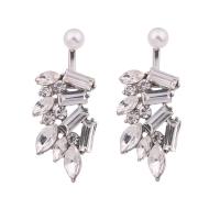 Zinc Alloy Split Earring with ABS Plastic Pearl & plastic earnut & Crystal stainless steel post pin platinum color plated detachable & faceted & with rhinestone lead & cadmium free Sold By Pair