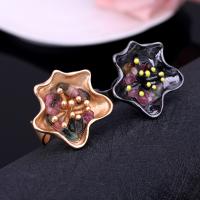 Tibetan Style Cuff Finger Ring, with Gemstone, Flower, plated, for woman, more colors for choice, lead & cadmium free, 35x35mm, US Ring Size:6-10, Sold By PC