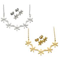 Rhinestone Stainless Steel Jewelry Set, earring & necklace, Flower, plated, oval chain & for woman & with rhinestone, more colors for choice, 51x27mm, 2mm, 10mm, Length:Approx 19 Inch, Sold By Set