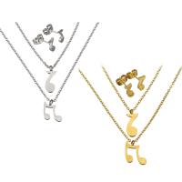 Fashion Stainless Steel Jewelry Sets earring & necklace Music Note plated oval chain & for woman 2mm Length Approx 18 Inch Sold By Set