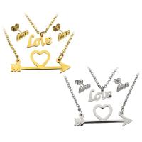 Fashion Stainless Steel Jewelry Sets, earring & necklace, Heart, word love, plated, oval chain & for woman & 2-strand, more colors for choice, 30x13mm, 2mm, 11x5mm, Length:Approx 19 Inch, Sold By Set
