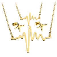 Fashion Stainless Steel Jewelry Sets, earring & necklace, gold color plated, oval chain & for woman & 2-strand, 34x24mm, 2mm, 13x8mm, Length:Approx 19 Inch, Sold By Set