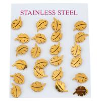 Stainless Steel Stud Earrings, Leaf, gold color plated, for woman, 8x11mm, 12Pairs/Lot, Sold By Lot