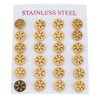 Roestvrij staal Stud Earrings, gold plated, voor vrouw, 9mm, 12paren/Lot, Verkocht door Lot