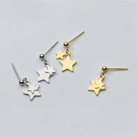 925 Sterling Silver Drop &  Dangle Earrings Star plated for woman 17mm Sold By Pair