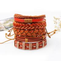 Cowhide Bracelet Set with Waxed Nylon Cord & PU Leather braided bracelet & adjustable & for man 60mm Length Approx 7.6 Inch Sold By Set