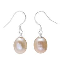 Freshwater Pearl Earrings, with Brass, Rice, platinum color plated, for woman, pink, 9-10mmuff0c28-30mm, Sold By Pair
