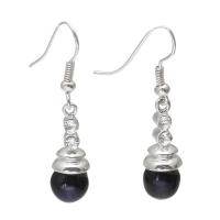 Freshwater Pearl Earrings, with Tibetan Style, Rice, platinum color plated, for woman & with rhinestone, black, 19x37mm, Sold By Pair