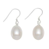 Freshwater Pearl Earrings, with Brass, Rice, platinum color plated, for woman, white, 9-10mmuff0c28-30mm, Sold By Pair