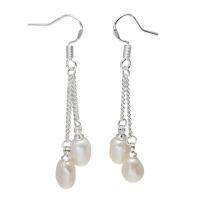 Freshwater Pearl Earrings, with Brass, Rice, platinum color plated, for woman, white, 6-7mm,45mm, Sold By Pair