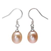 Freshwater Pearl Earrings with Brass Rice platinum color plated for woman purple 8-9mm Sold By Pair