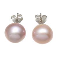 Freshwater Pearl Earrings, with Brass, platinum color plated, for woman, purple, 10-11mm, Sold By Pair