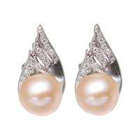 Freshwater Pearl Earrings, with Brass, platinum color plated, for woman & with rhinestone, pink, 8-9mmuff0c9x15x9mm, Sold By Pair