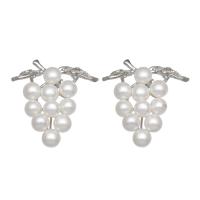 Spille a perle d'acquadolce, perla d'acquadolce coltivata naturalmente, Uva, per la donna & con strass, bianco, 39x35x15mm, Venduto da PC