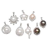 Freshwater Pearl Pendants with Brass platinum color plated for woman & with rhinestone & mixed 11-13.5mm Sold By Bag