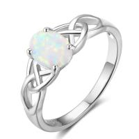 Cubic Zirconia Micro Pave 925 Sterling Silver Rings, with Opal, different size for choice & for woman, 5x6mm, Sold By PC