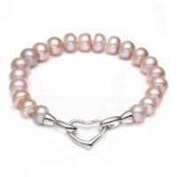 Freshwater Pearl with Brass Button platinum color plated for woman purple 9-10mm Sold Per Approx 6.8 Inch Strand