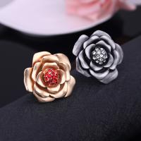 Tibetan Style Cuff Finger Ring, Flower, plated, for woman & with rhinestone, more colors for choice, lead & cadmium free, 35x35mm, US Ring Size:6-10, Sold By PC