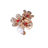 Tibetan Style Cuff Finger Ring, with ABS Plastic Pearl & Acrylic, Flower, gold color plated, for woman & faceted & with rhinestone, lead & cadmium free, 30x35mm, US Ring Size:6-10, Sold By PC